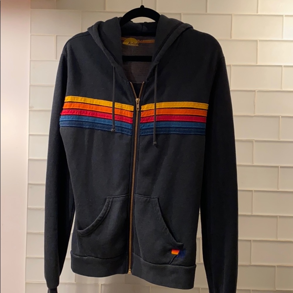 Aviator Nation Navy rainbow stripes sweatshirt